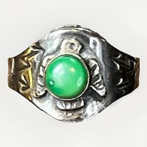 VTG Fred Harvey Era Sterling Silver Thunderbird Ring Green Turquoise Size Sz 5